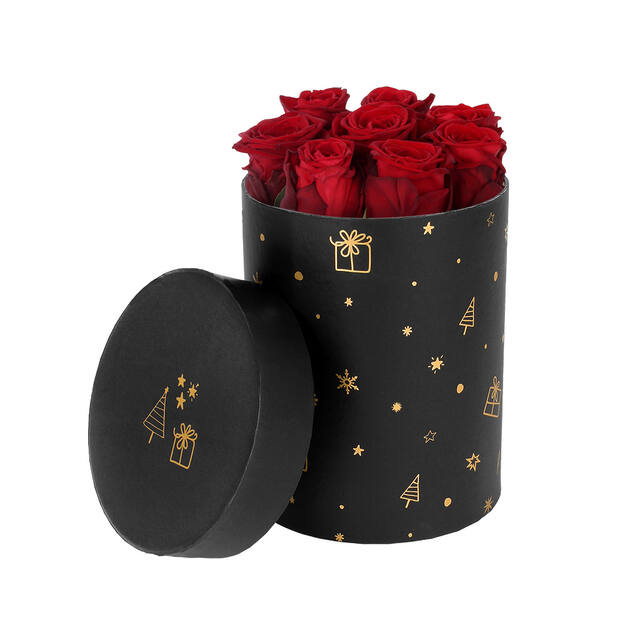 Boîte Chapeau Noël Ø13×H17 cm Noir/Or – Par 18