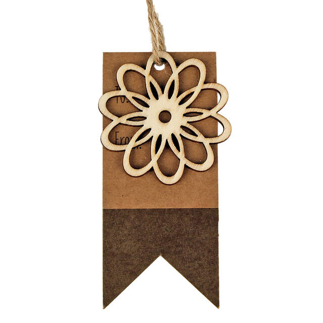 Étiquette Pendentif Fleur Bois - 9×4,8 cm – Par 24