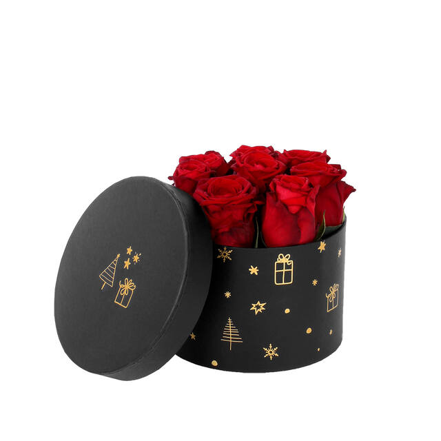 Boîte Chapeau Noël Ø14×H10 cm Noir/Or – Par 36