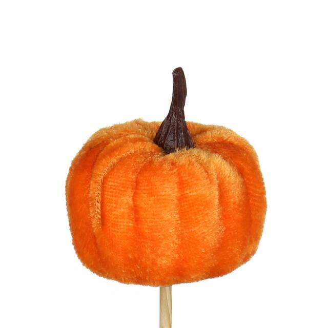 Pick Pumpkin Dora Velvet – Orange – Ø6 cm – 12 cm Stick – Pack of 24